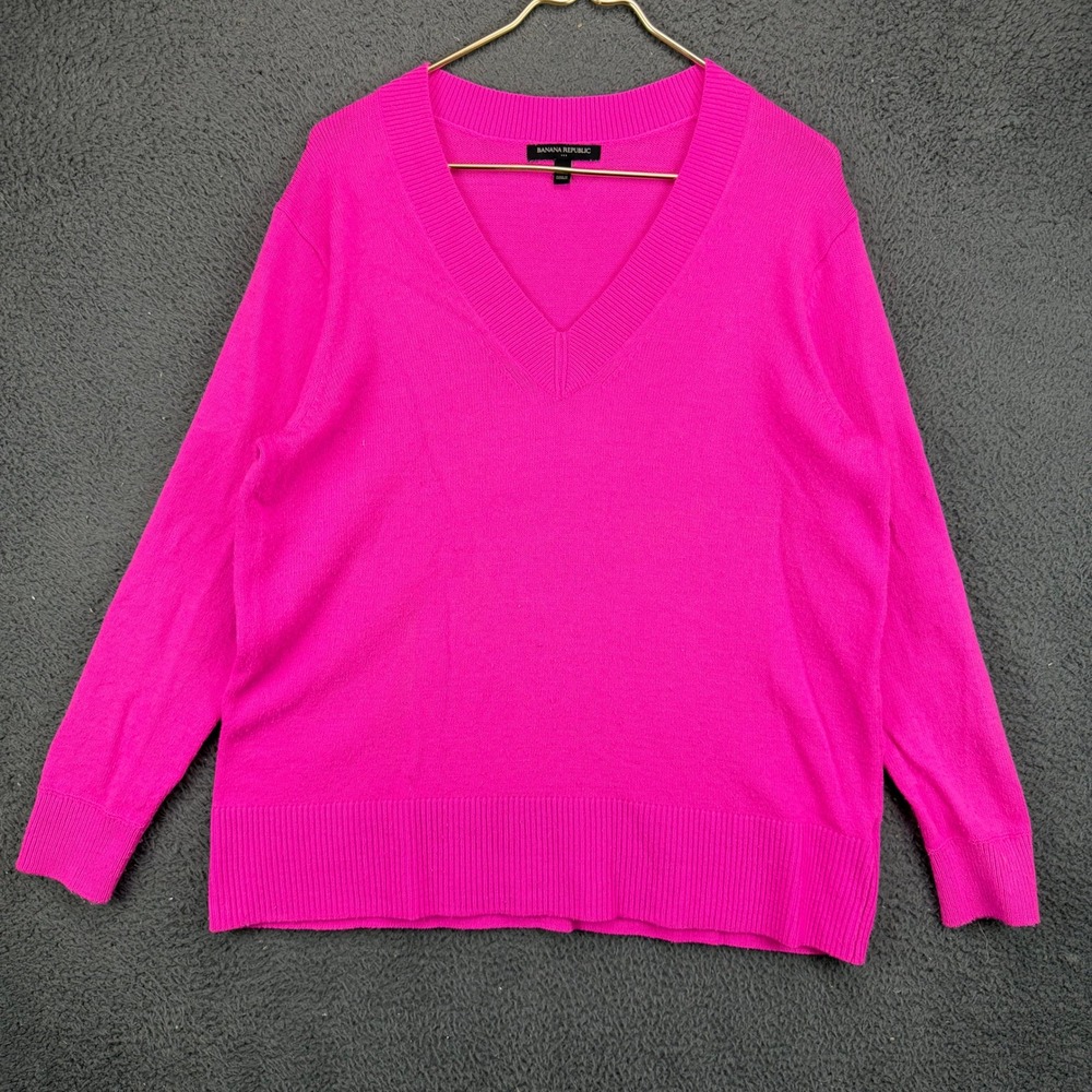 Banana Republic Womens Hot Pink V-Neck Long Sleeve Knit Sweater Size Medium